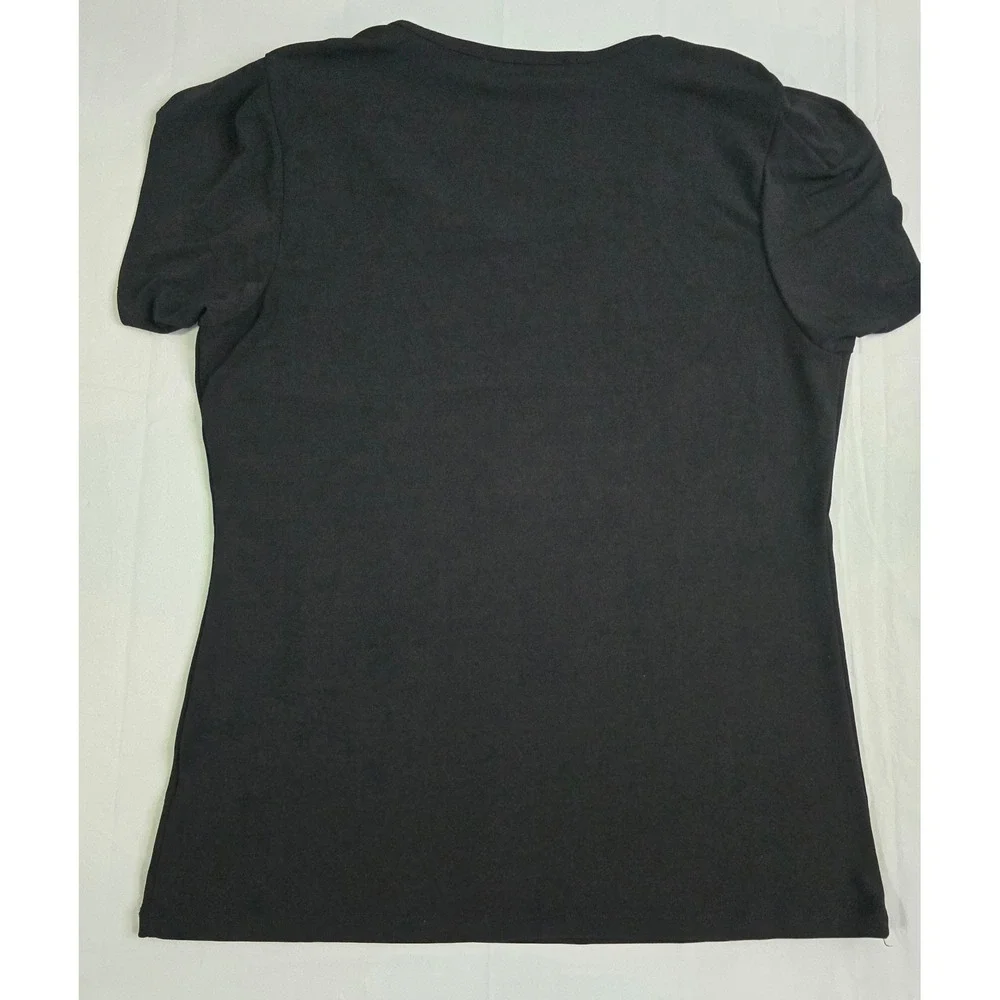 Michael Kors Black Pleated Petal Sleeve Scoop Neck Top Medium RN111818